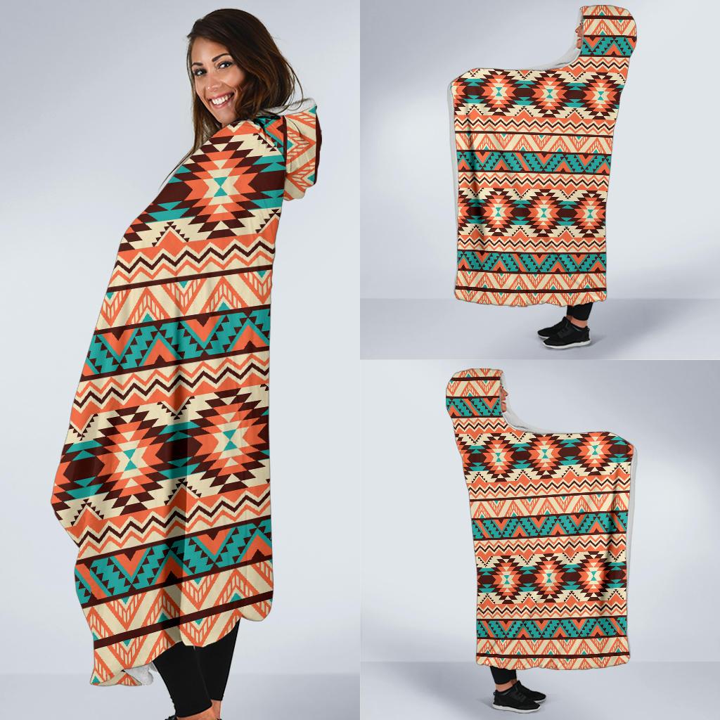 Navajo Western Style Print Pattern Hooded Blanket-JTAMIGO.COM