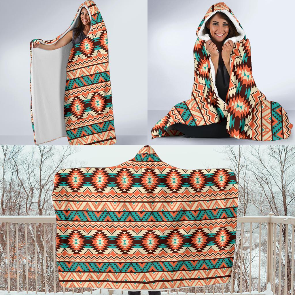 Navajo Western Style Print Pattern Hooded Blanket-JTAMIGO.COM