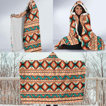 Navajo Western Style Print Pattern Hooded Blanket-JTAMIGO.COM