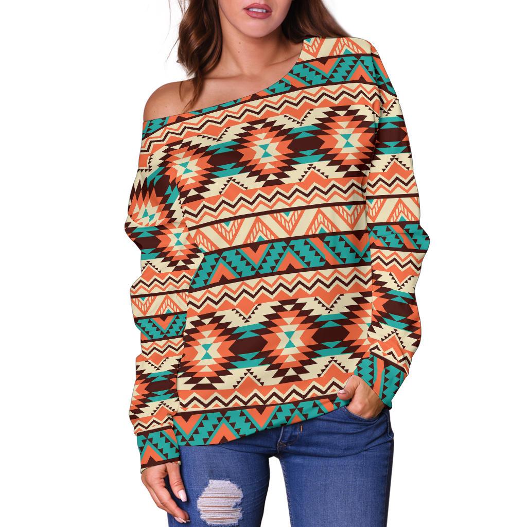 Navajo Western Style Print Pattern Off Shoulder Sweatshirt