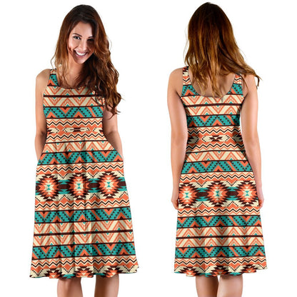Navajo Western Style Print Pattern Sleeveless Dress