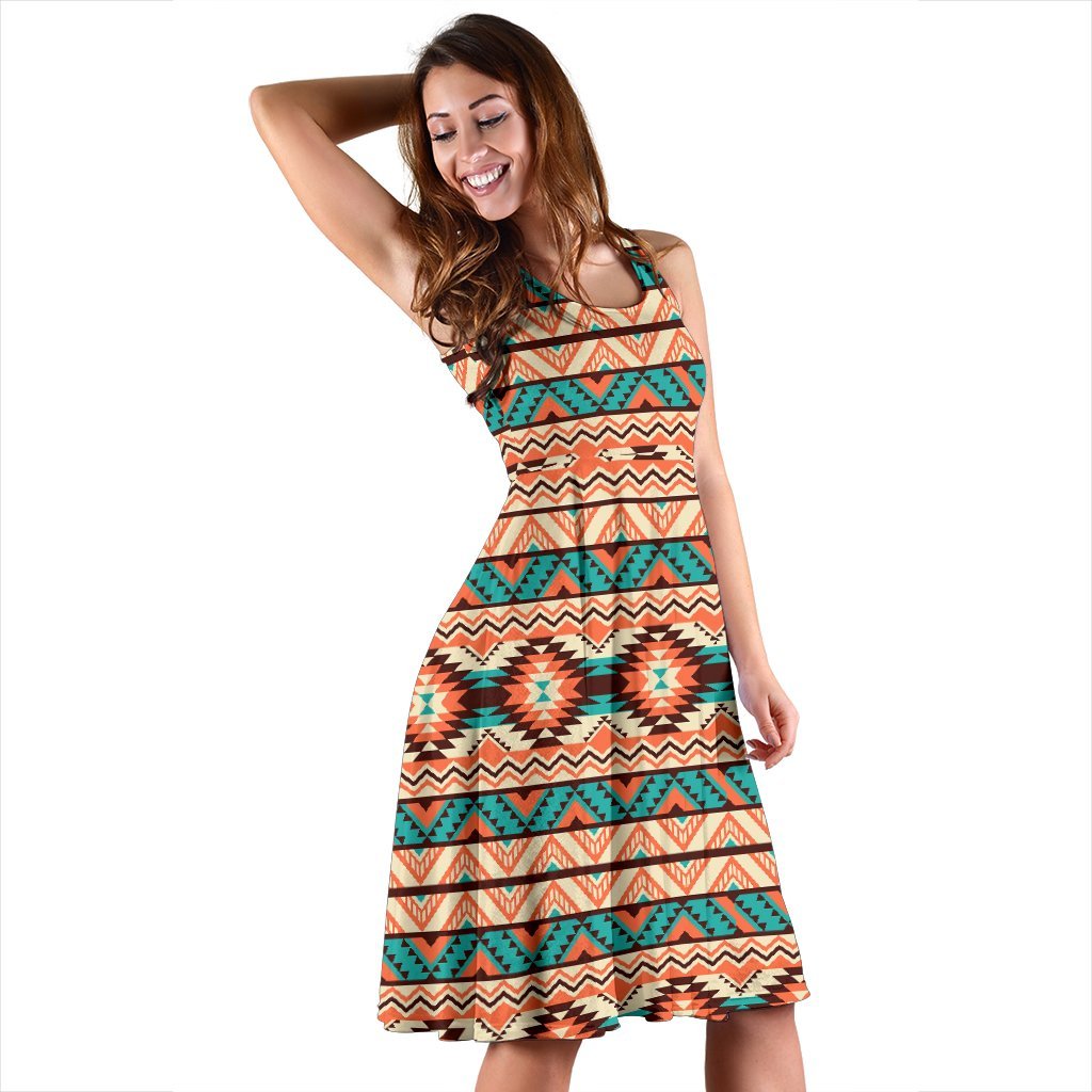 Navajo Western Style Print Pattern Sleeveless Dress