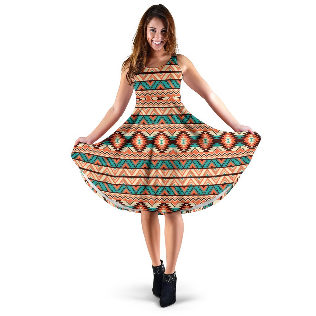 Navajo Western Style Print Pattern Sleeveless Dress