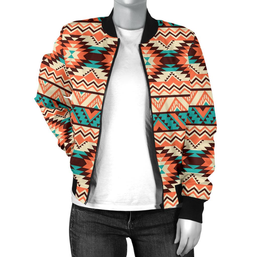 Navajo Western Style Print Pattern Women Casual Bomber Jacket