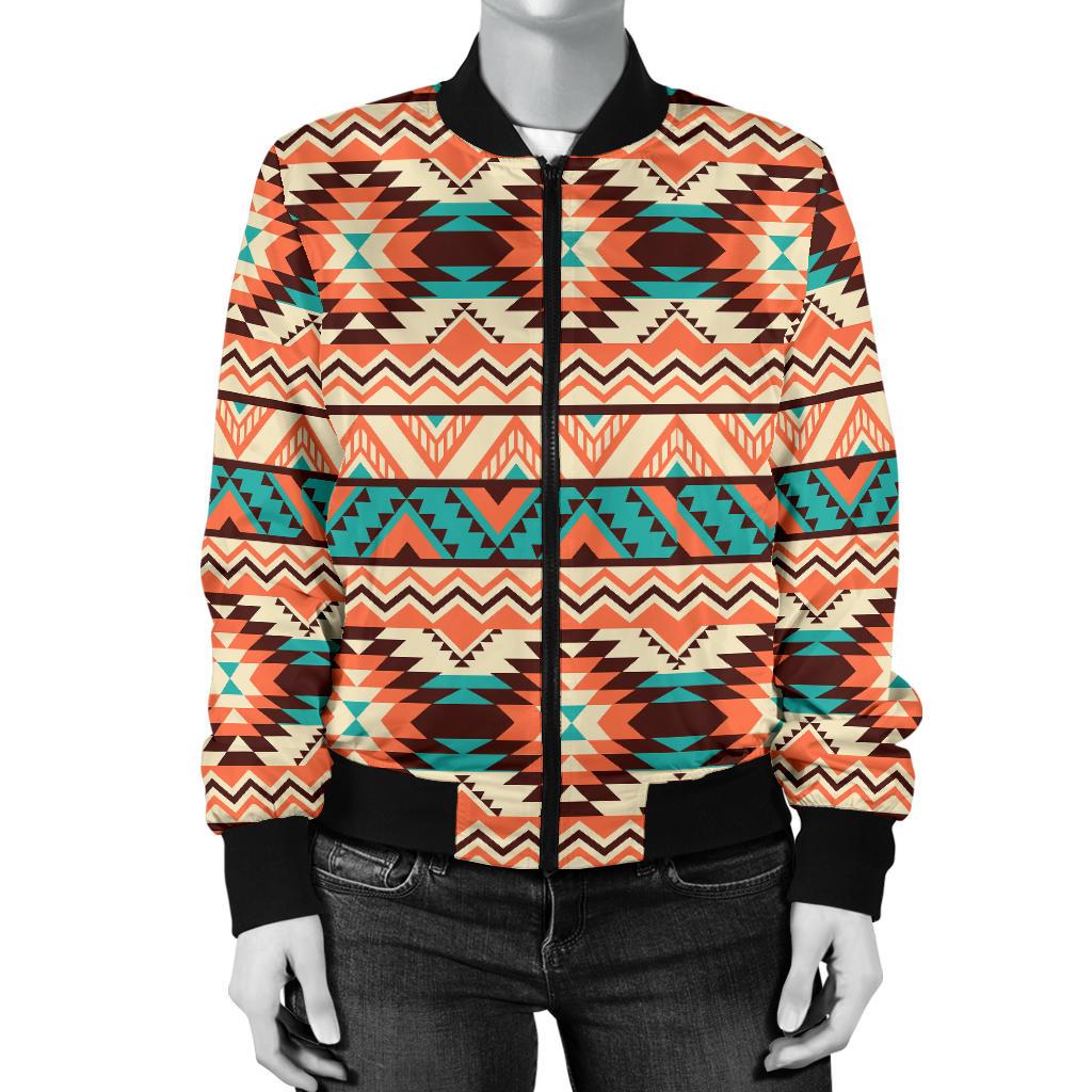 Navajo Western Style Print Pattern Women Casual Bomber Jacket