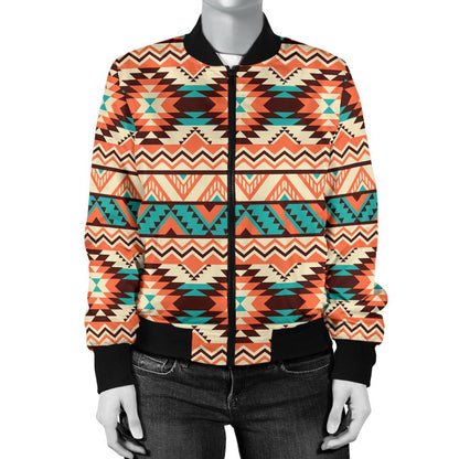 Navajo Western Style Print Pattern Women Casual Bomber Jacket