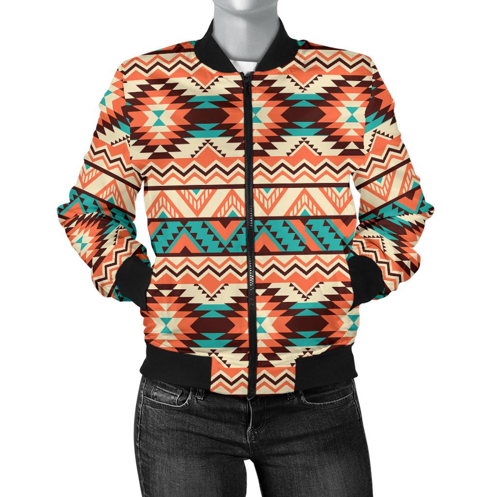 Navajo Western Style Print Pattern Women Casual Bomber Jacket