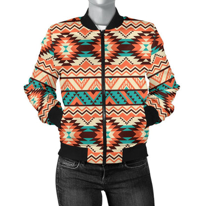 Navajo Western Style Print Pattern Women Casual Bomber Jacket