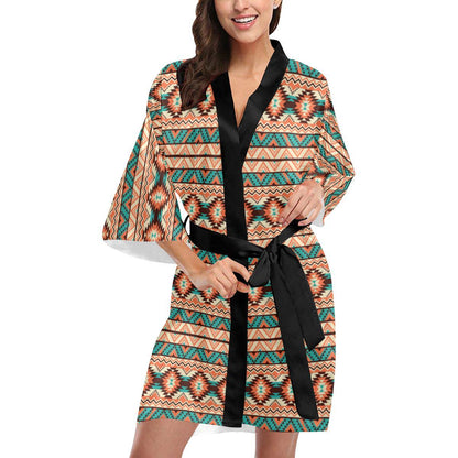 Navajo Western Style Print Pattern Women Short Kimono Robe