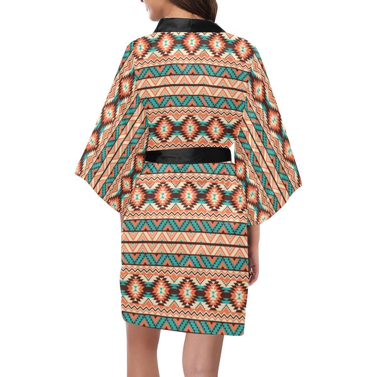 Navajo Western Style Print Pattern Women Short Kimono Robe
