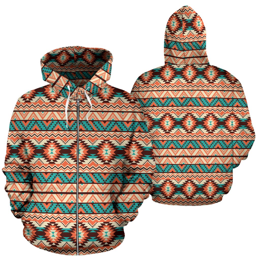 Navajo Western Style Print Pattern Zip Up Hoodie