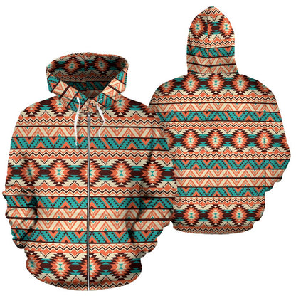 Navajo Western Style Print Pattern Zip Up Hoodie