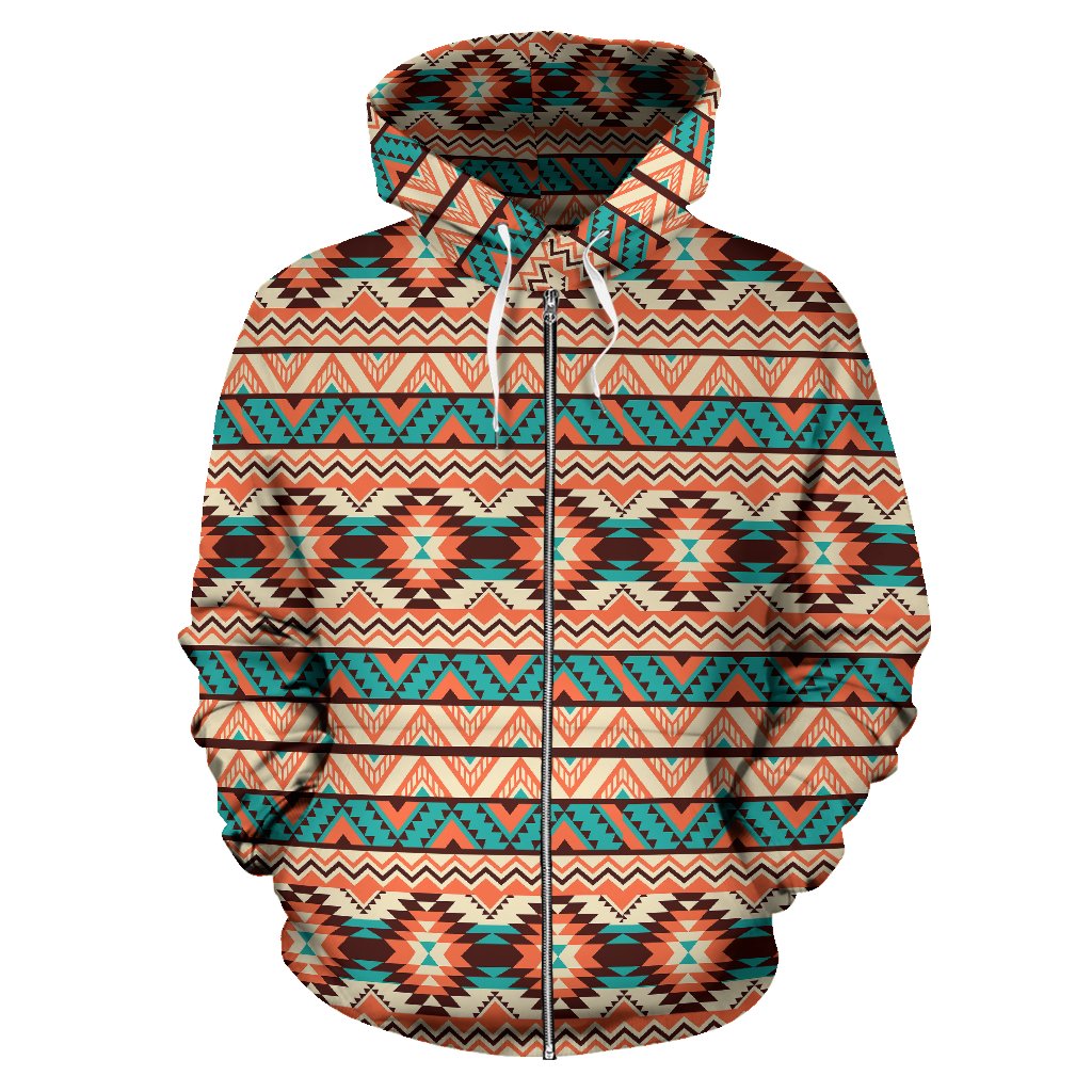 Navajo Western Style Print Pattern Zip Up Hoodie