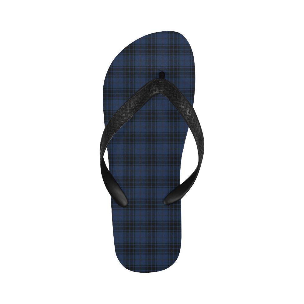 Navy Blue Tartan Plaid Pattern Flip Flops-JTAMIGO.COM