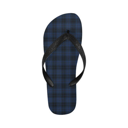 Navy Blue Tartan Plaid Pattern Flip Flops-JTAMIGO.COM