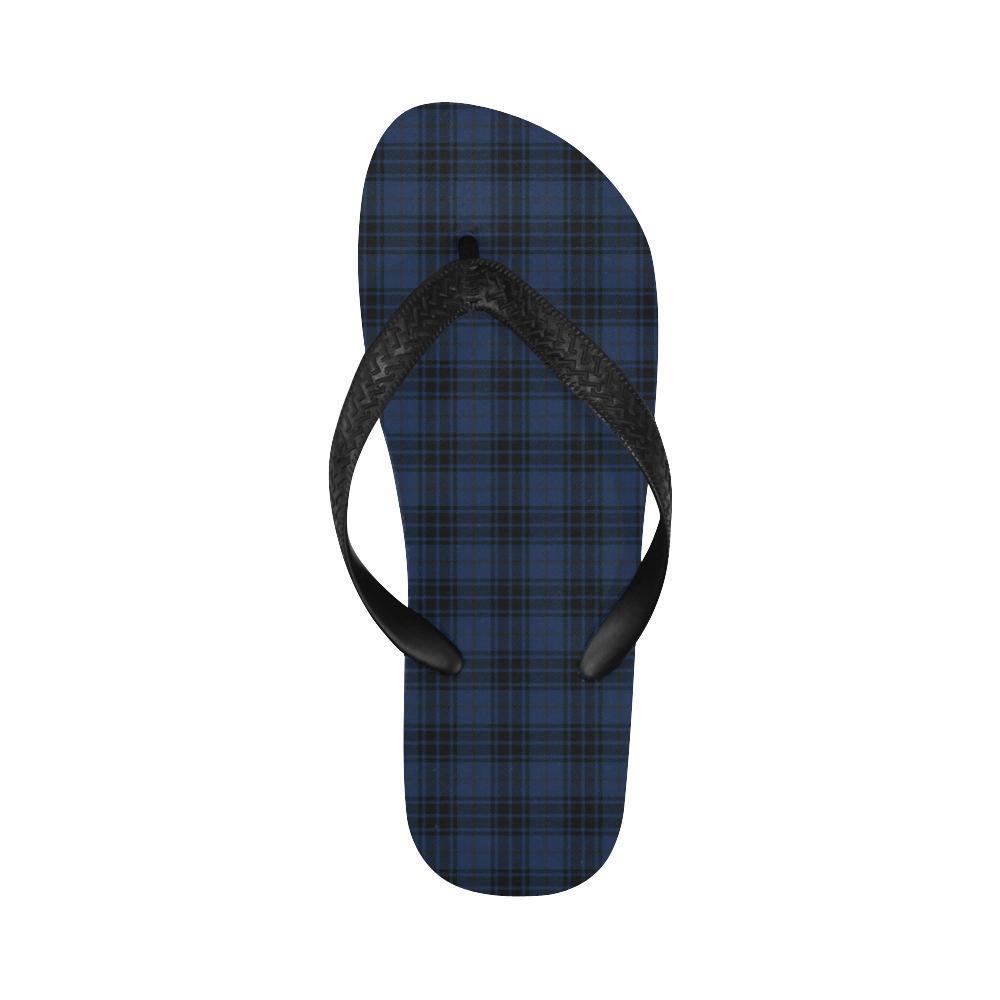 Navy Blue Tartan Plaid Pattern Flip Flops-JTAMIGO.COM