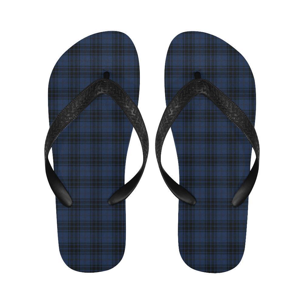 Navy Blue Tartan Plaid Pattern Flip Flops-JTAMIGO.COM