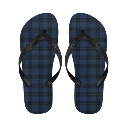 Navy Blue Tartan Plaid Pattern Flip Flops-JTAMIGO.COM