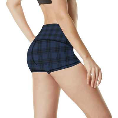 Navy Blue Tartan Plaid Pattern High Waisted Spandex Shorts-JTAMIGO.COM