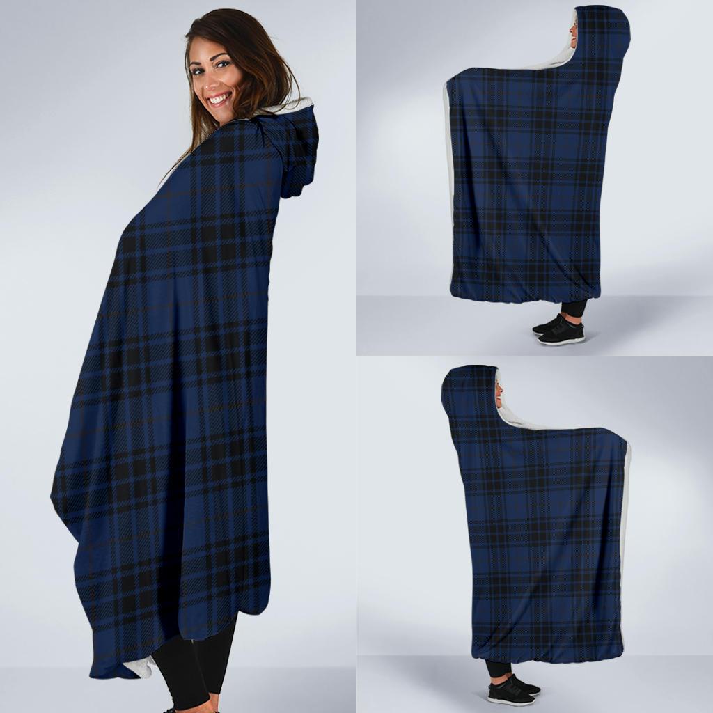 Navy Blue Tartan Plaid Pattern Hooded Blanket-JTAMIGO.COM