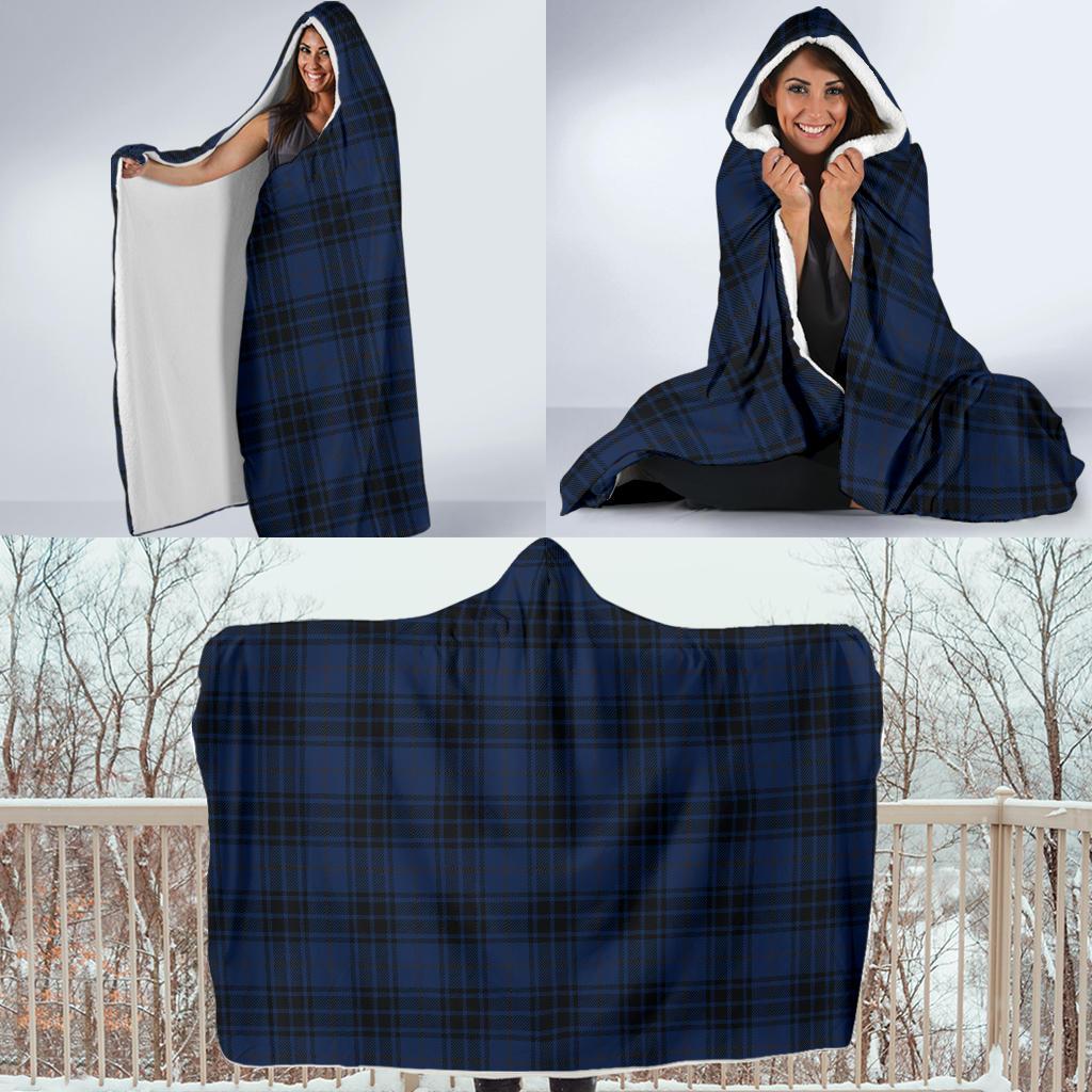 Navy Blue Tartan Plaid Pattern Hooded Blanket-JTAMIGO.COM