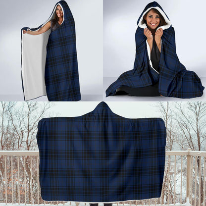 Navy Blue Tartan Plaid Pattern Hooded Blanket-JTAMIGO.COM