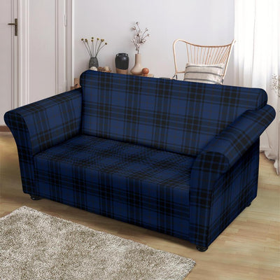 Navy Blue Tartan Plaid Pattern Loveseat Slipcover-JTAMIGO.COM