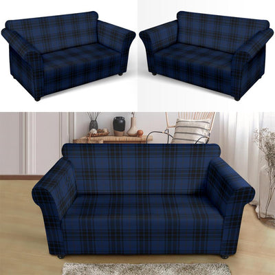 Navy Blue Tartan Plaid Pattern Loveseat Slipcover-JTAMIGO.COM