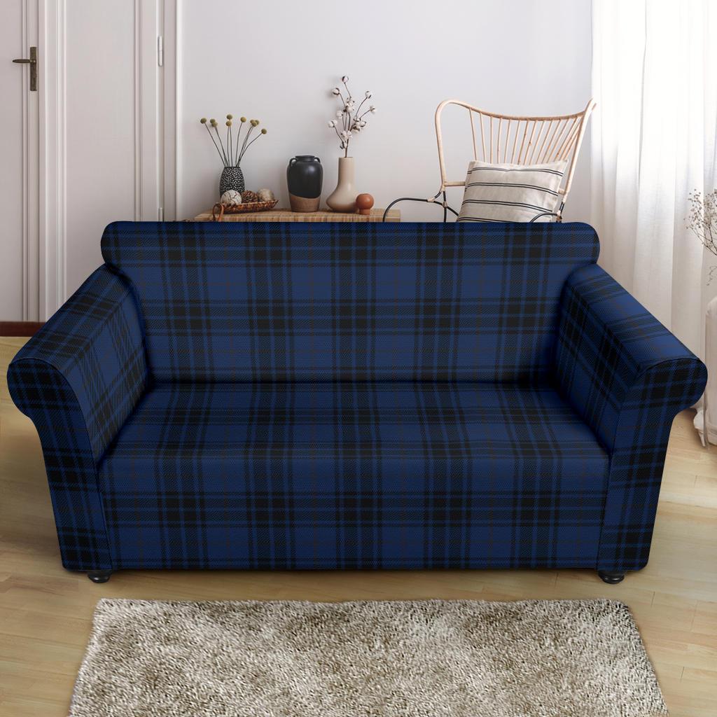 Navy Blue Tartan Plaid Pattern Loveseat Slipcover-JTAMIGO.COM