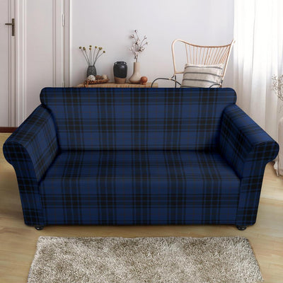 Navy Blue Tartan Plaid Pattern Loveseat Slipcover-JTAMIGO.COM