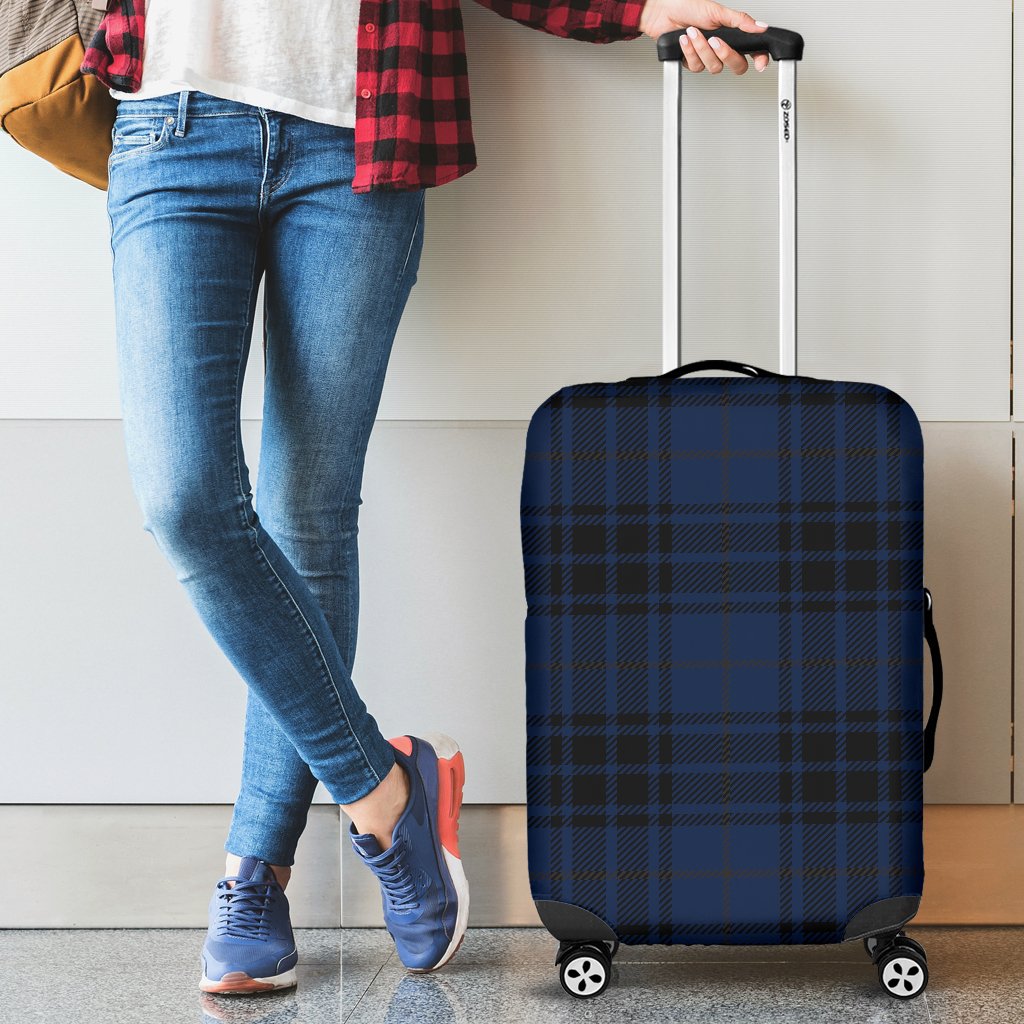 Navy Blue Tartan Plaid Pattern Luggage Cover Protector