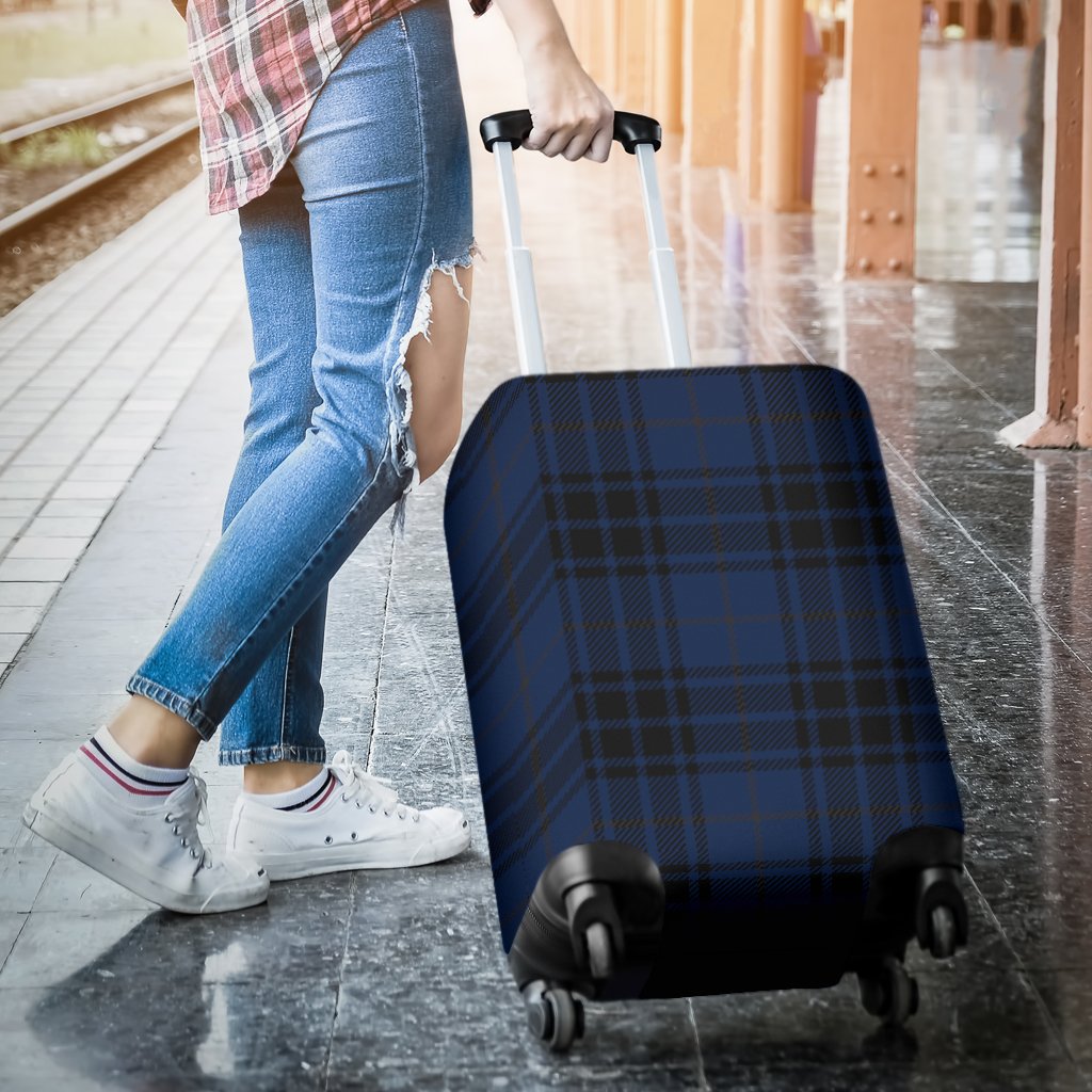 Navy Blue Tartan Plaid Pattern Luggage Cover Protector