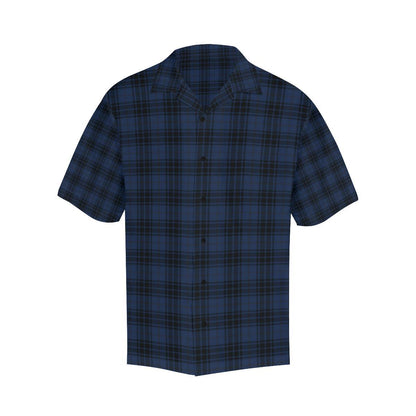 Navy Blue Tartan Plaid Pattern Men Aloha Hawaiian Shirt