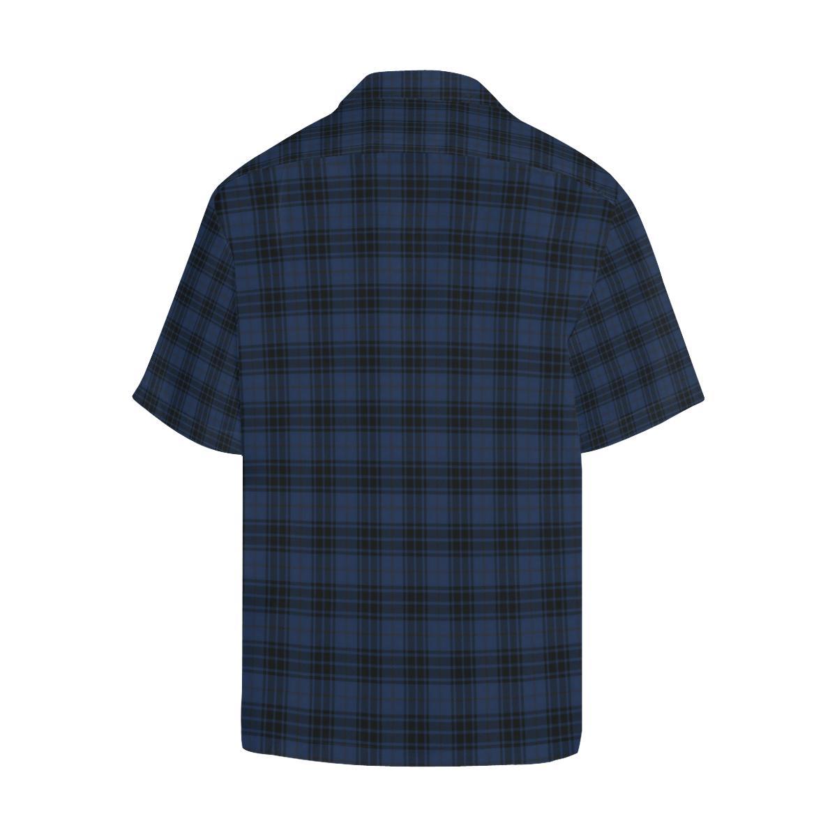 Navy Blue Tartan Plaid Pattern Men Aloha Hawaiian Shirt