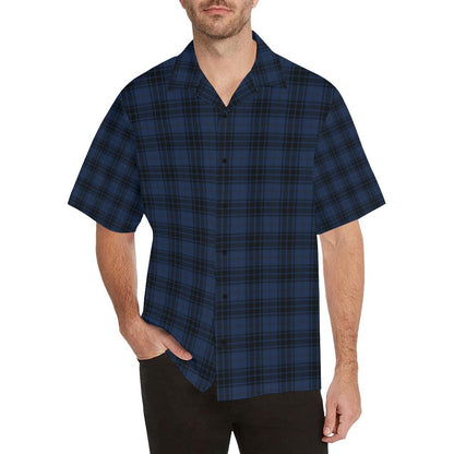 Navy Blue Tartan Plaid Pattern Men Aloha Hawaiian Shirt