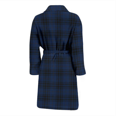 Navy Blue Tartan Plaid Pattern Men Bath Robe-JTAMIGO.COM