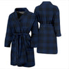 Navy Blue Tartan Plaid Pattern Men Bath Robe-JTAMIGO.COM