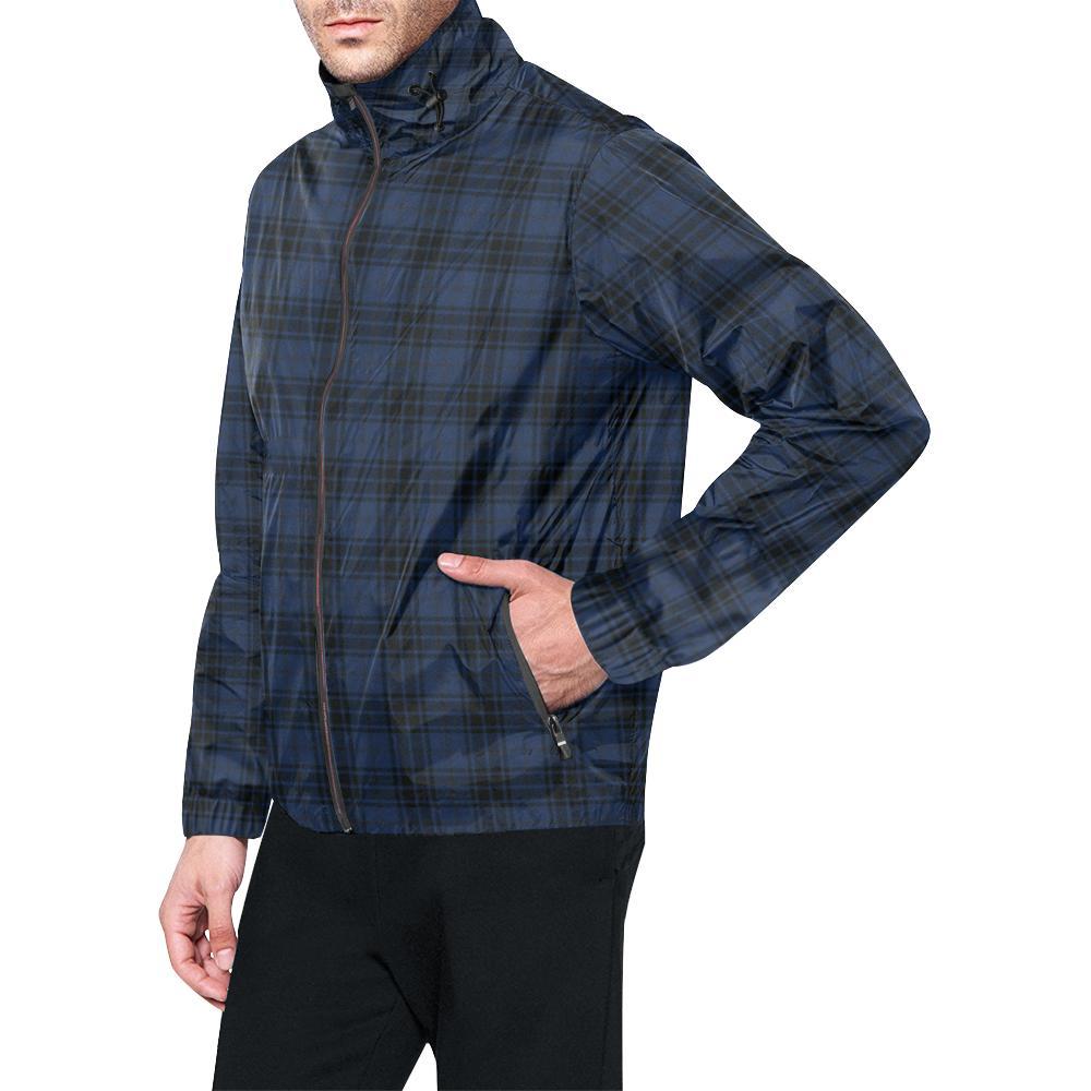 Navy Blue Tartan Plaid Pattern Men Windbreaker Jacket-JTAMIGO.COM