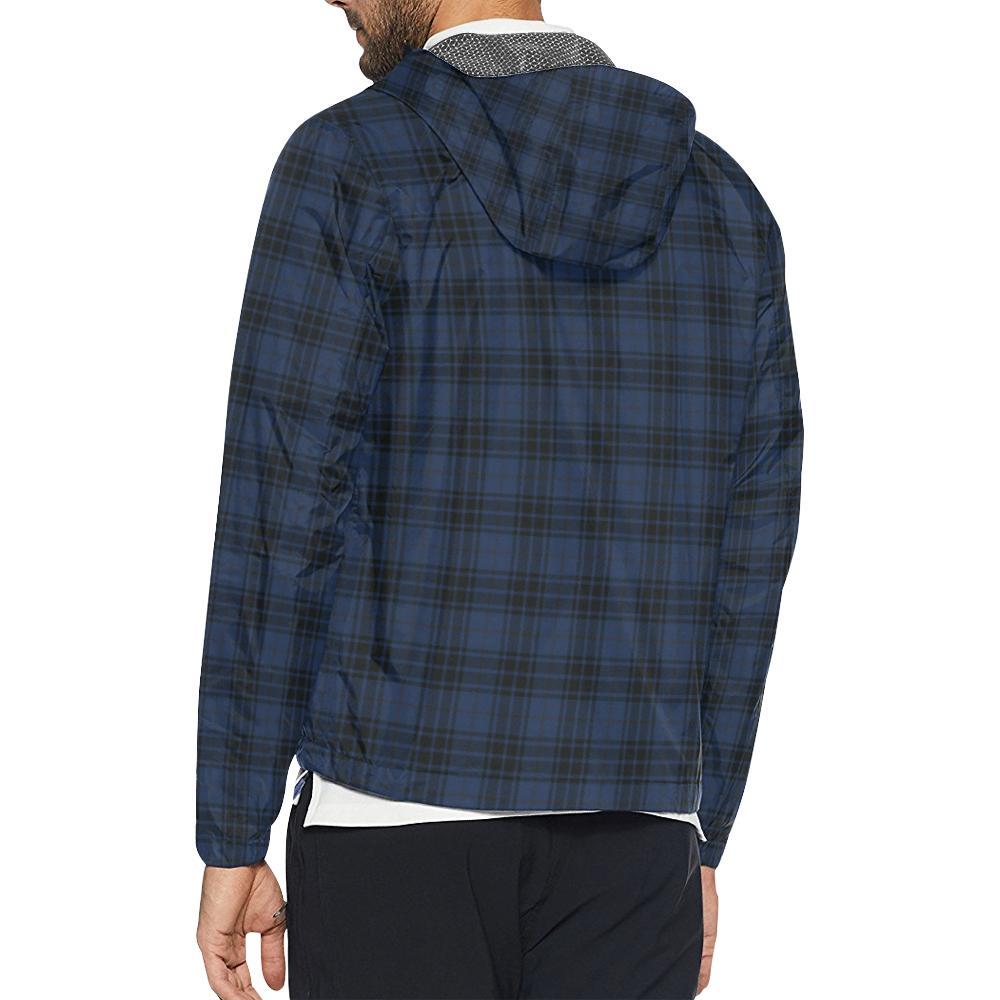 Navy Blue Tartan Plaid Pattern Men Windbreaker Jacket-JTAMIGO.COM