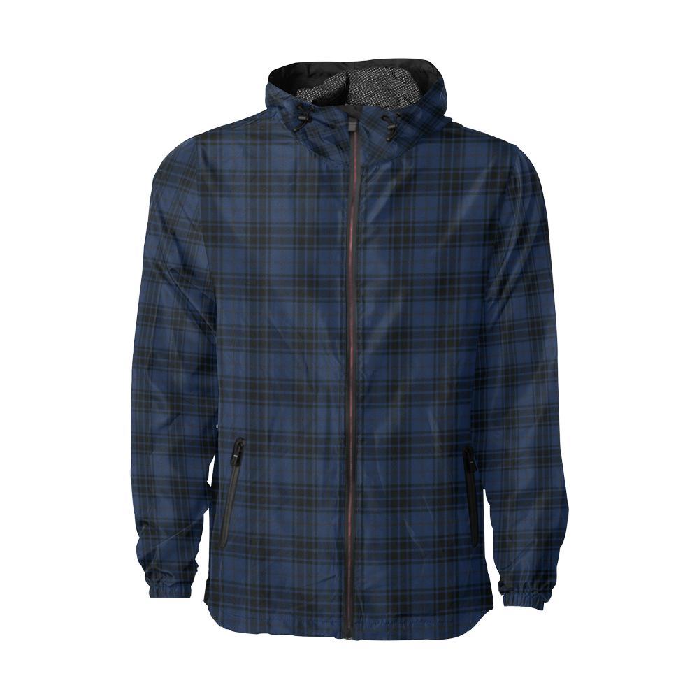 Navy Blue Tartan Plaid Pattern Men Windbreaker Jacket-JTAMIGO.COM