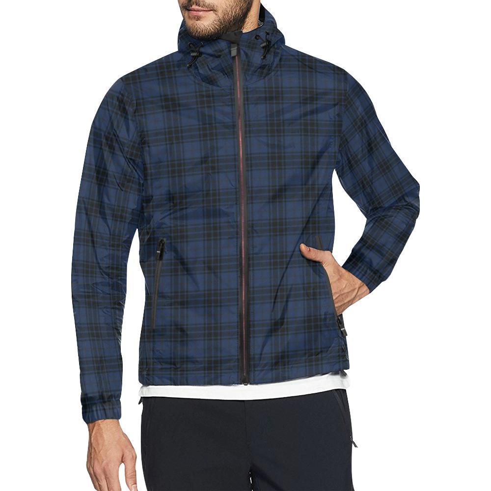 Navy Blue Tartan Plaid Pattern Men Windbreaker Jacket-JTAMIGO.COM
