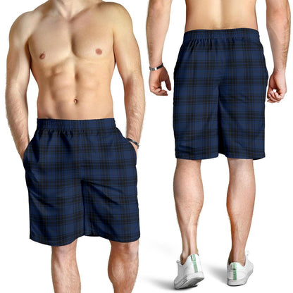 Navy Blue Tartan Plaid Pattern Mens Shorts-JTAMIGO.COM
