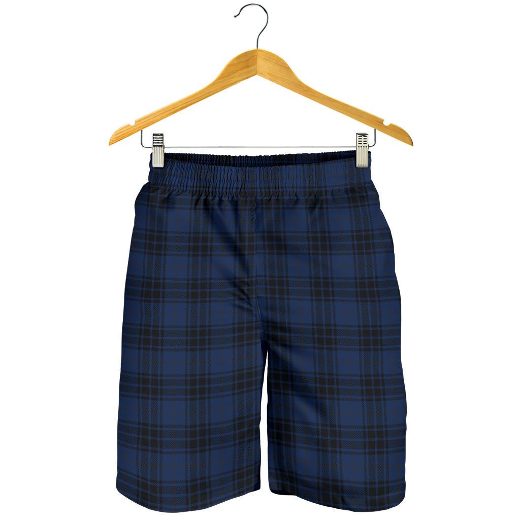 Navy Blue Tartan Plaid Pattern Mens Shorts-JTAMIGO.COM