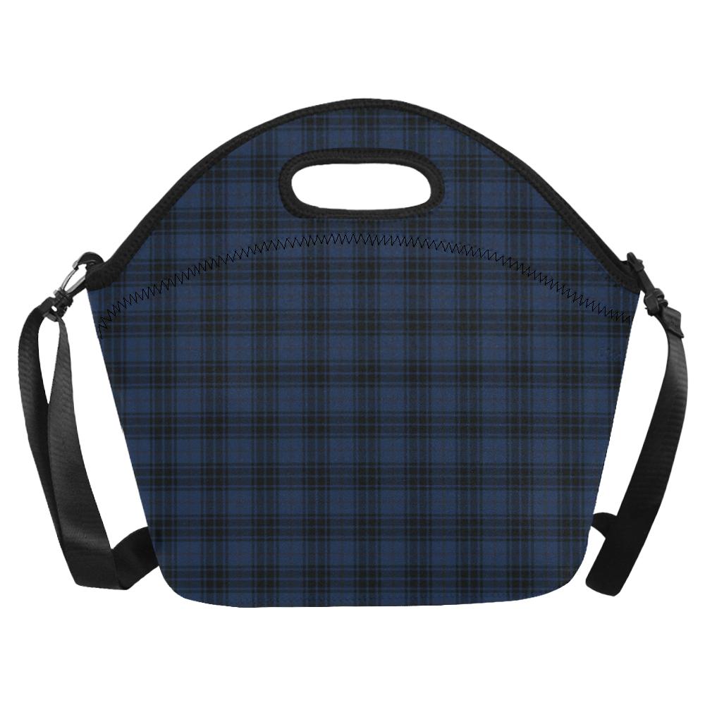 Navy Blue Tartan Plaid Pattern Neoprene Lunch Bag (Model 1669)(Large)-JTAMIGO.COM