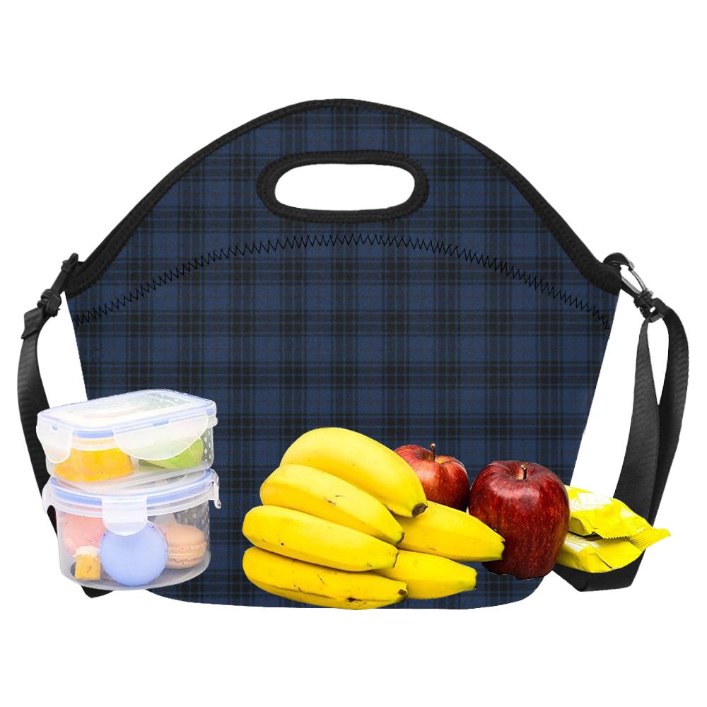Navy Blue Tartan Plaid Pattern Neoprene Lunch Bag (Model 1669)(Large)-JTAMIGO.COM