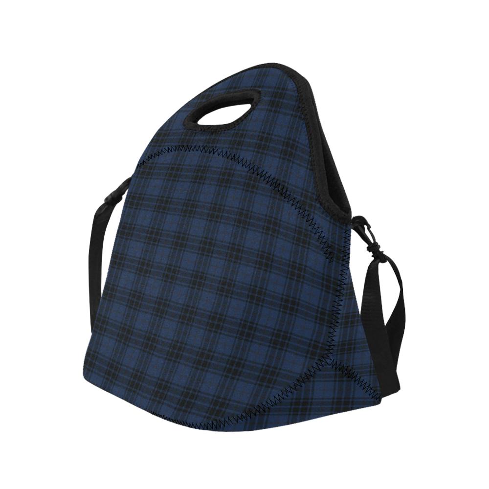 Navy Blue Tartan Plaid Pattern Neoprene Lunch Bag (Model 1669)(Large)-JTAMIGO.COM