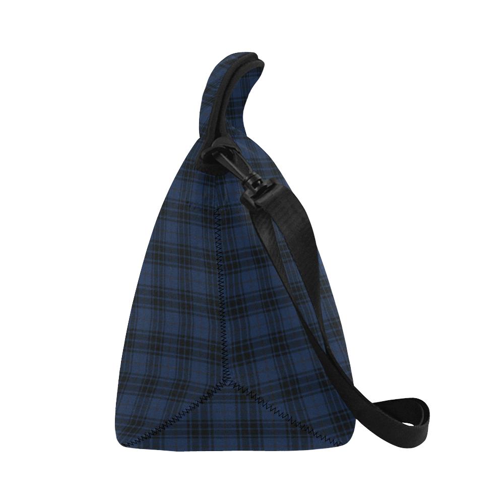 Navy Blue Tartan Plaid Pattern Neoprene Lunch Bag (Model 1669)(Large)-JTAMIGO.COM