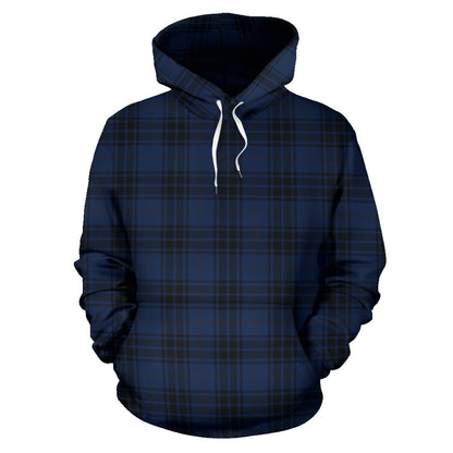 Navy Blue Tartan Plaid Pattern Pullover Hoodie