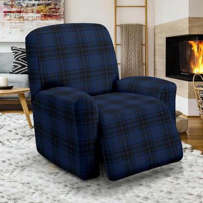 Navy Blue Tartan Plaid Pattern Recliner Slipcover-JTAMIGO.COM