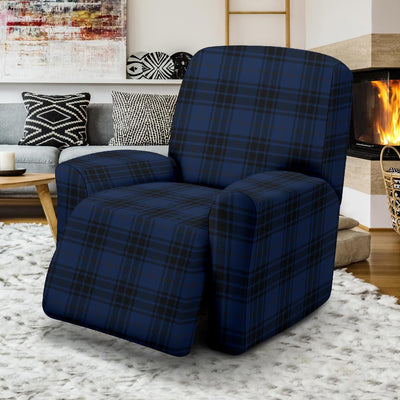 Navy Blue Tartan Plaid Pattern Recliner Slipcover-JTAMIGO.COM